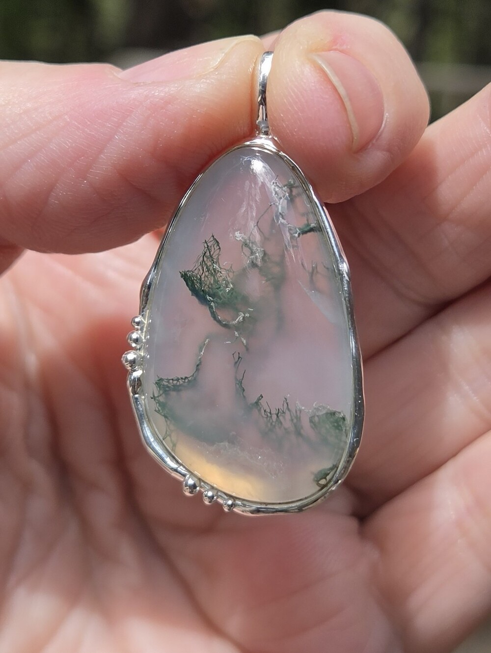 Moss Agate 28karat Natural Gemstone Sterling Pendant